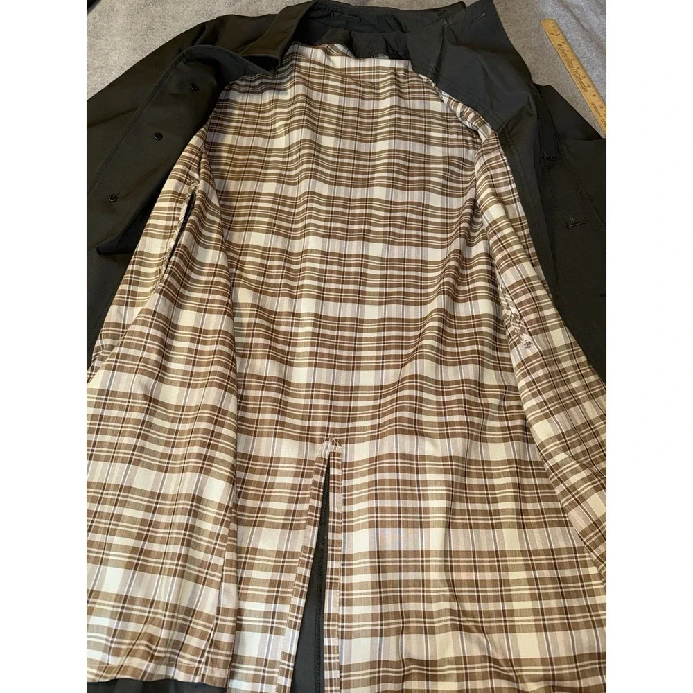 Vintage SEARS Perma Prest Trench Coat Hunter Green Button Liner Men's 40 USA 70s